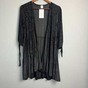 Honeyme Animal Print Velvet Burnout Kimono Duster Cinched Waist Tie Sleeves‎ S